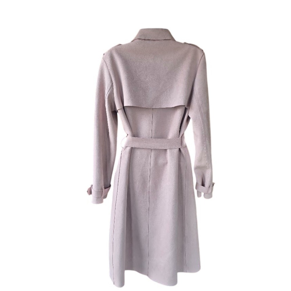 Zara Trench Coat Womens M Pink Faux Suede Belted Minimalist Romantic Parisian - Picture 7 of 16